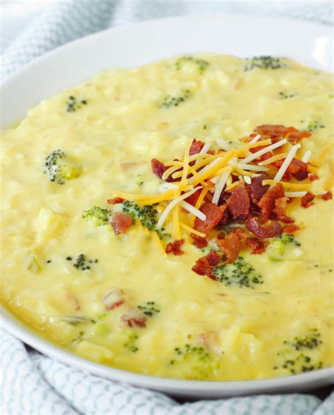 Cheesy Broccoli Rice Soup with Bacon | SoupAddict.com