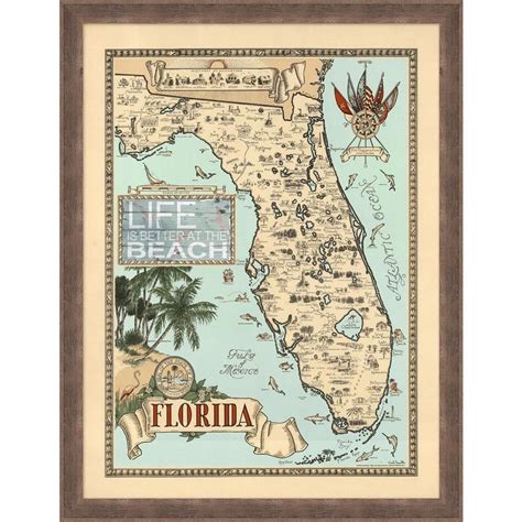 Palm Island Home Vintage Florida Map Framed Art Bealls Florida Map Of Florida Vintage