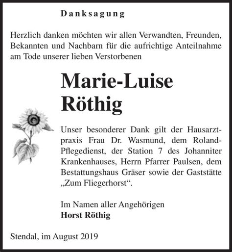 Traueranzeigen von Marie Luise Röthig abschied nehmen de