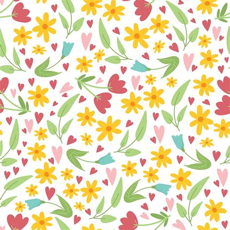 Seamless Pattern Backgrounds With Spring Floral Elements In Simple Flat