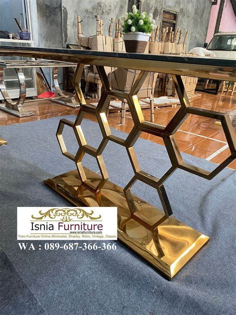 Meja Konsul Marmer Stainless Kaki Stainless Gold Sarang Tawon