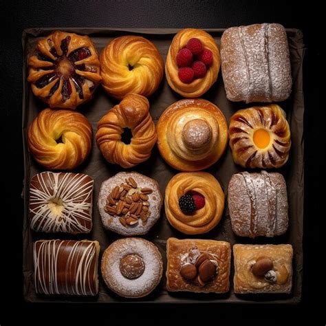 Premium Photo Assorted Freshly Baked Pastries In A Box