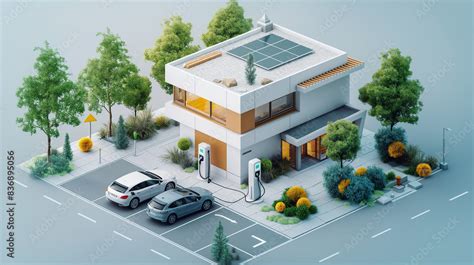 Solar Cell House Diagram Isometric Eco House With Battery Energy