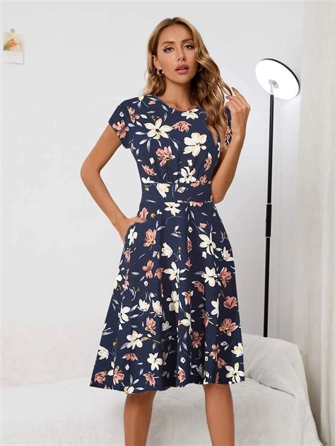 Floral Print Hidden Pocket Dress Shein Usa