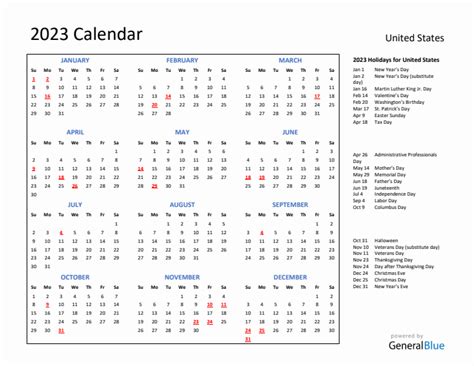 Free Printable 2023 United States Holiday Calendar