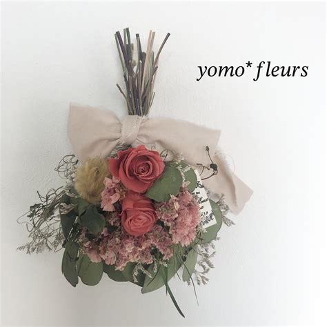 ピンクレッド♡バラとスターチスのミニブーケ ドライフラワースワッグ クリスマス プレゼント ラッピング対応 Yomo Fleurs