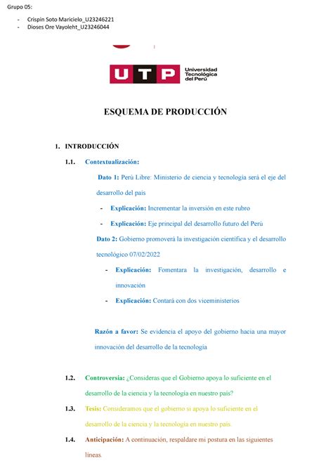 Semana Tema Tarea Presentaci N Del Esquema De Producci N Para La