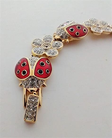 Genuine Swarovski Stamped Signed Crystal Ladybug Brac Gem