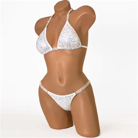 Glamorous White With Silver Holographic Sequins NPC Bikini