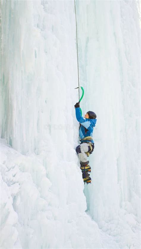 Man Climbing Frozen Waterfall Stock Photo Image Of Extreme Hiking