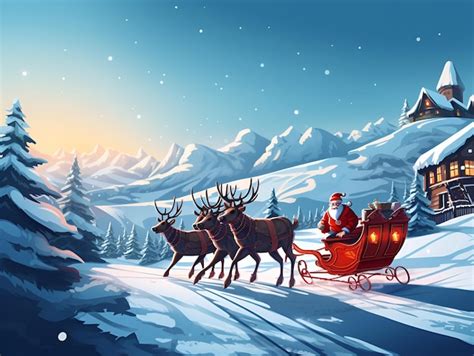 Premium AI Image | Santa Claus is riding a reindeer sleigh with snow ...