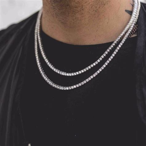 Mens Solitaire Iced Cz White Gold Bling Hip Hop Silver Tennis Chain