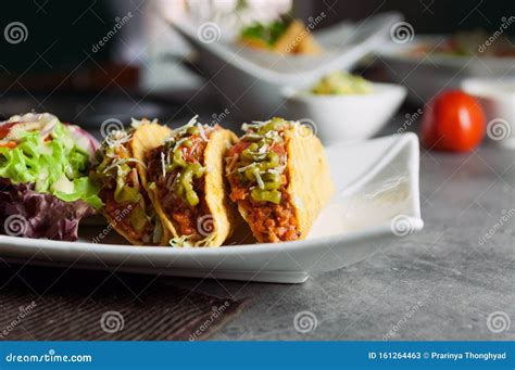 Mexican Food Taco Meat Delicious Ground Beef Tacos Shells With Salad