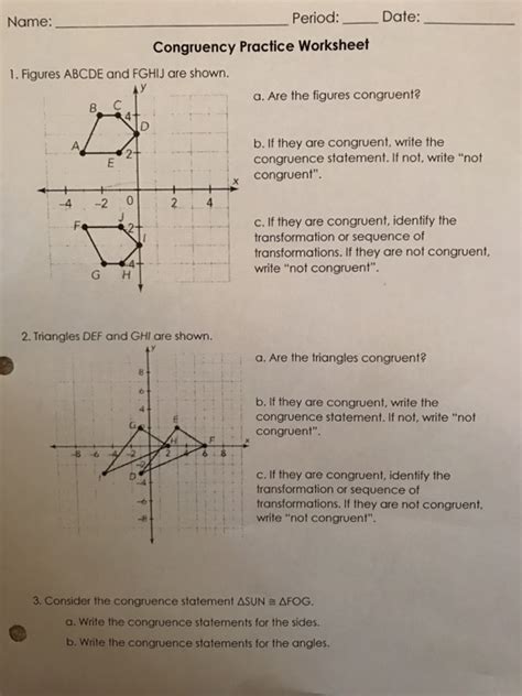 Solved Name Period Date Congruency Practice Worksheet 1 Chegg