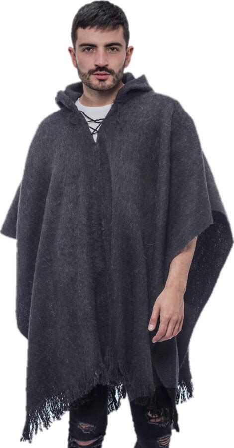 Gamboa Alpaca Poncho For Men Hooded Poncho Winter Rustic Poncho Grey