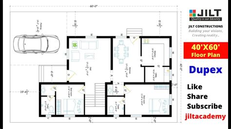 Autocad Drawing Of A Duplex House With Detail Dimension In Dwg File