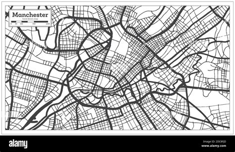 Manchester Great Britain City Map In Black And White Color In Retro