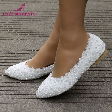 Free Shipping Best Price White Lace Flats Wedding Bridal Shoes Handmade ...