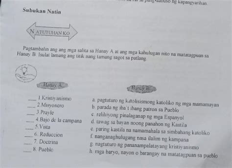 Pagtambalin Ang Ang Mga Salita Sa Hanay A At Ang Mga Kahulugan Nito Na