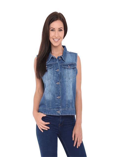 Skylinewears Womens Denim Vest Buttoned Washed Denim Vest Sleeveless Jean Jacket Chest Flap