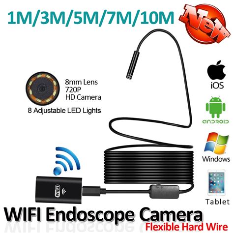 Led M Hard Flexible Snake Usb Wifi Endoscope Camera Hd P Mm Od