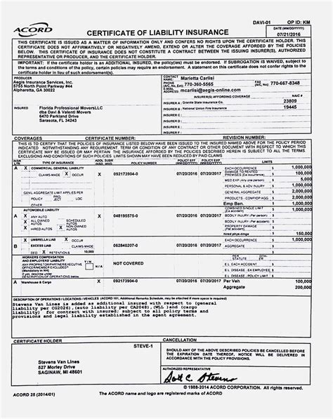 Certificate Of Liability Insurance Form 2019 Acord With Acord Insurance Certificate Template