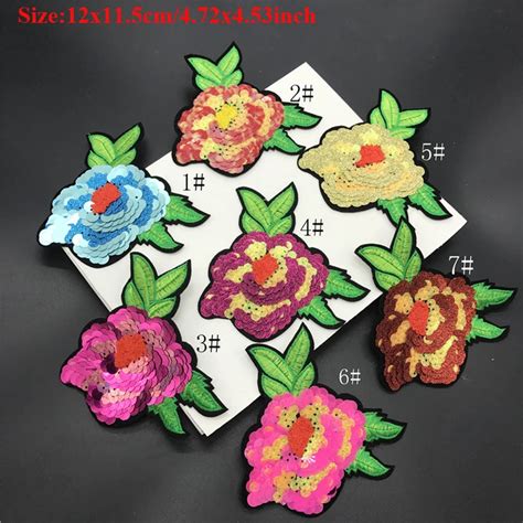 20pcs Glitter Patches Parches Sequin Sticker Iron On Patch For Clothing Peony Flower Embroidered