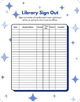 School Library Sign Out Sheet By Henrycreated Tpt