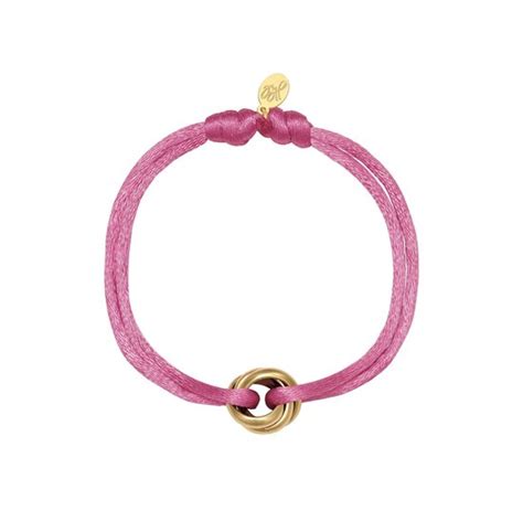 Armband Yehwang Goud Roze Satijn Koord Bol