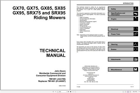 John Deere Riding Mowers Gx70 Gx95 Srx75 Srx95 Technical Manual Tm1491