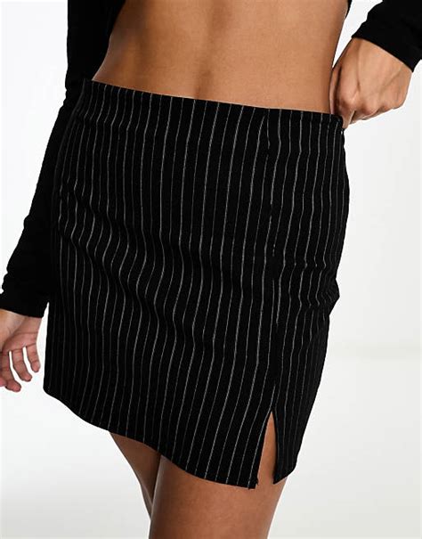 Asos Design Bengaline Mini Skirt With Split In Black Pinstripe Asos