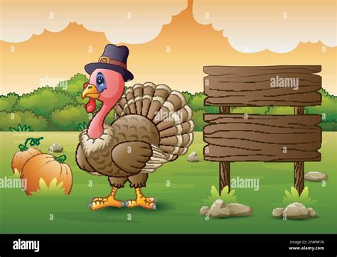 Vector Illustration Of Thanksgiving Day Background With Turkey Bird And Pumpkins Stock Vector