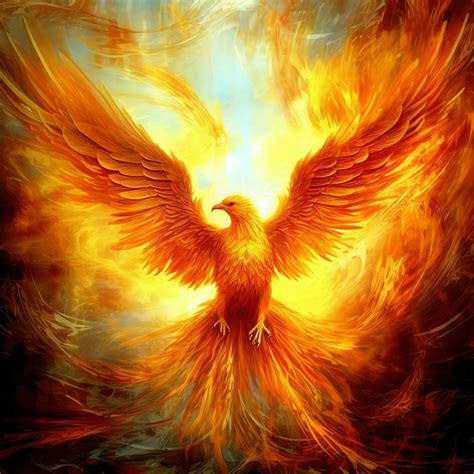 Phoenix bird with outstretched wings rising burning in flames. Epic ...