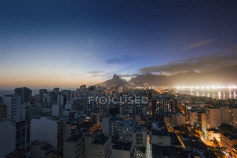 High Angle Cityscape At Sunset South Zone Rio De Janeiro Brazil