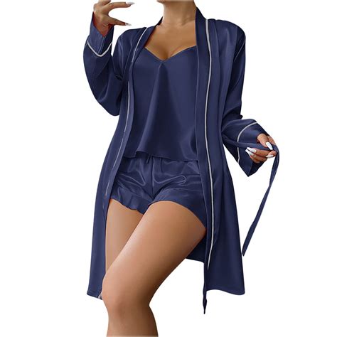 Yievot Women Sexy Silk Satin Pajama Set With Robe Solid Camisole Pajama