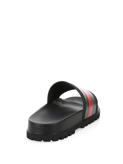 Gucci Synthetic Web Slide Sandals In Black For Men Lyst