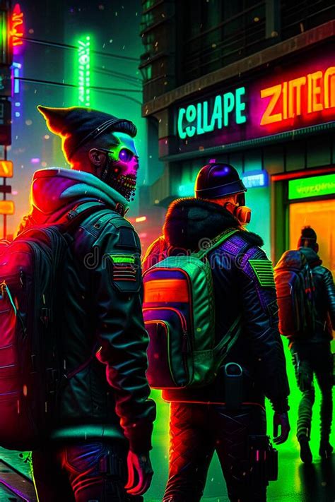 Cyberpunk Futuristic City Neon Nightlife Assassin On The Downtown