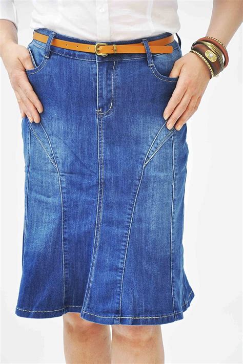 Knee Length Women S Skirt Denim Stone Washed Denim Skirt Ski Rt