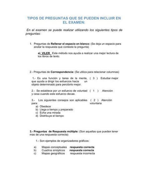 Tipos De Preguntas Que Se Pueden Incluir En El Examen