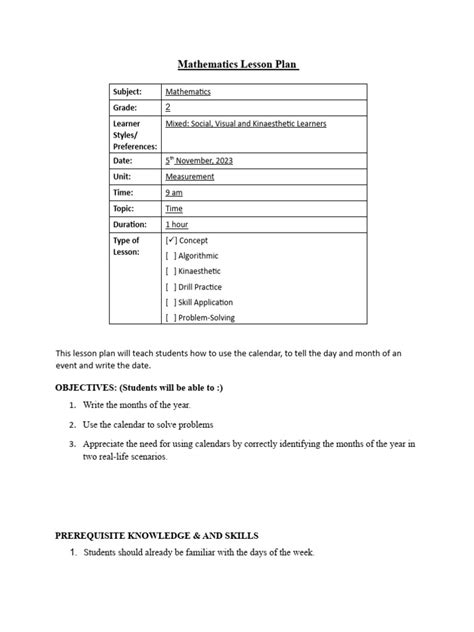 Mathematics Lesson Plan 2 Pdf Lesson Plan Learning