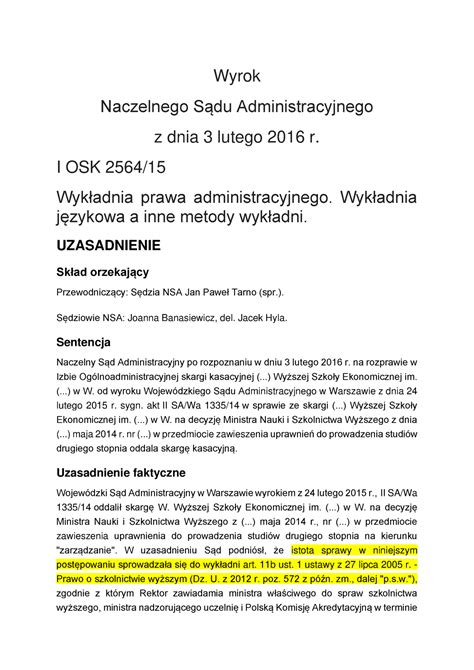 Wyk Adnia J Zykowa Elg Wyrok Naczelnego S Du Administracyjnego Z