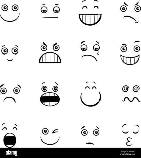 Black and White Cartoon Illustration of Emoticon or Emotions Facial Expression Icons Set Stock ...