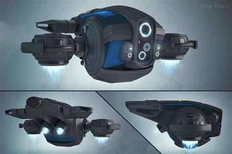 Three Views Of A Futuristic Ship With Lights