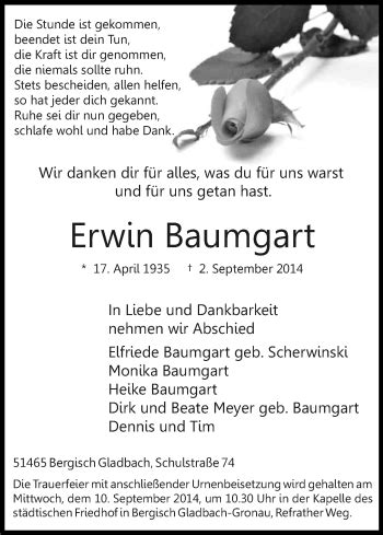 Traueranzeigen Von Erwin Baumgart Wirtrauern