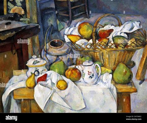 PAUL CEZANNE (1839-1906) French paiunter. Stll life with Fruit basket 1888-90 Stock Photo - Alamy