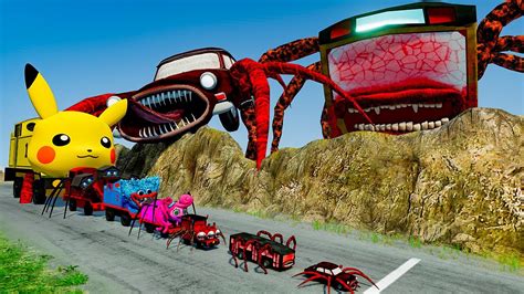 ALL MONSTERS Big Small Cars Vs Downhill Madness With CAR EATER BUS