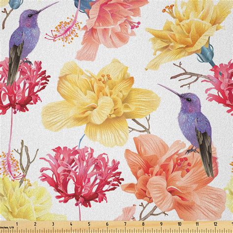 Ambesonne Vintage Fabric By The Yard Microfiber Bloom Art And