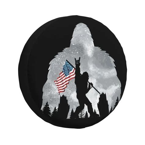 Custom American Usa Flag Bigfoot Sasquatch Patriotic Spare Tire Cover