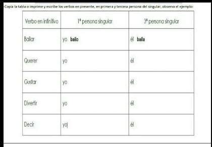 Escribe Los Verbos En Presente En Primera Y Tercera En Singular