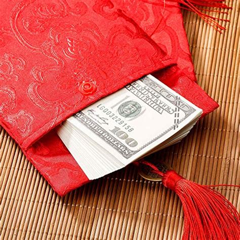 Tecunite 4 Pieces Chinese Element Festive Silk Red Envelopes T Card